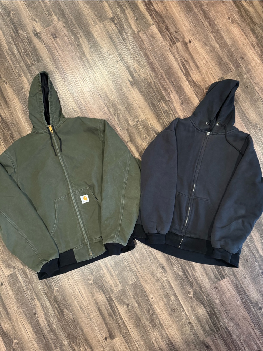 2 Vintage Workwear Jackets Bundle Carhartt 2XLT Refrigiwear L Green Faded Black